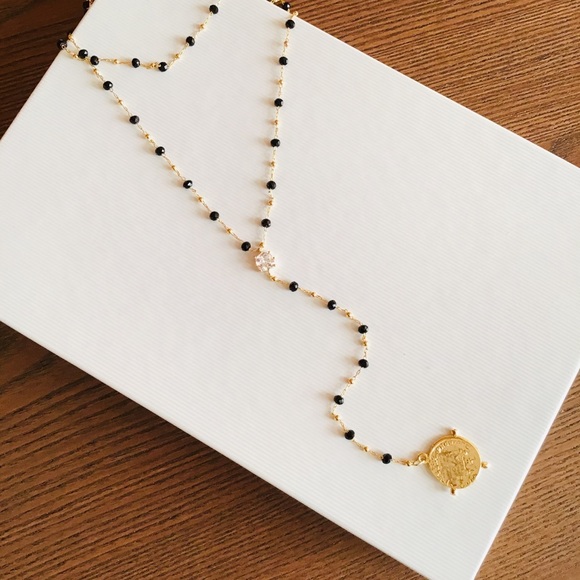 SEREFINA 14K Gold Plated Bead Lariat Necklace